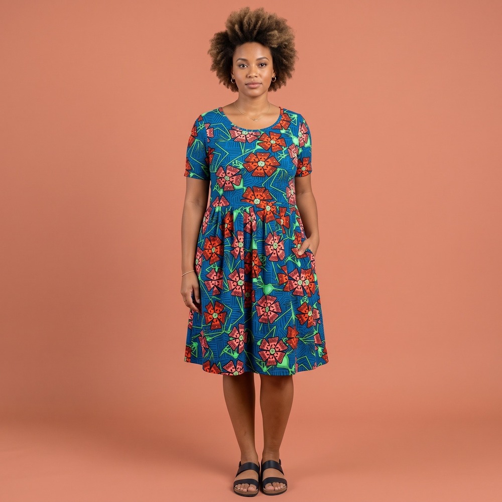 LuLaRoe Dress Womens 2XL Amelia Blue Nightmare Before Christmas Floral EUC